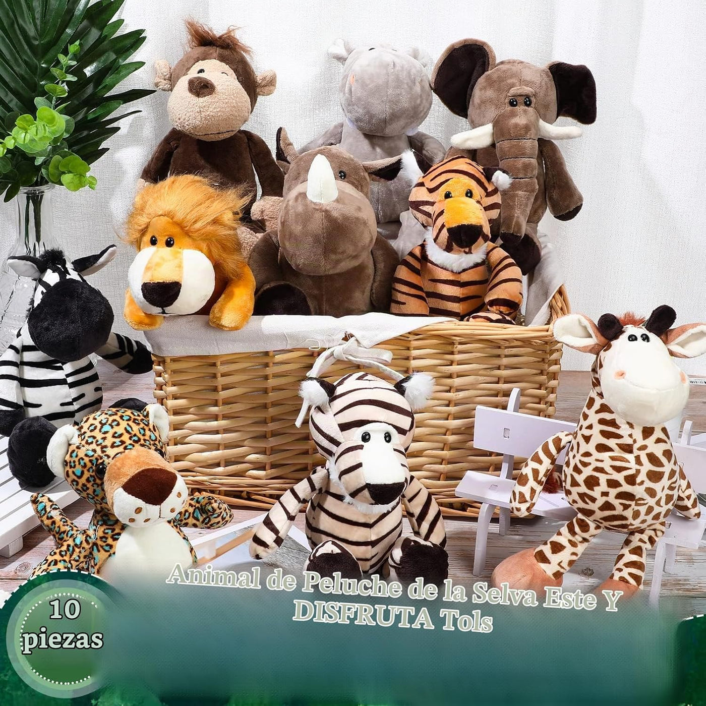 HyDren Juguetes de zoológico de peluche de animales de safari de 9...