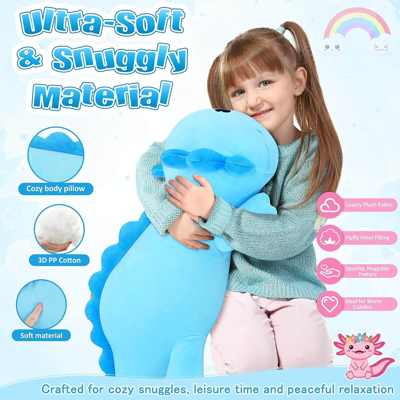 Peluche de ajolote azul gigante de 30 pulgadas, almohada de felpa d...