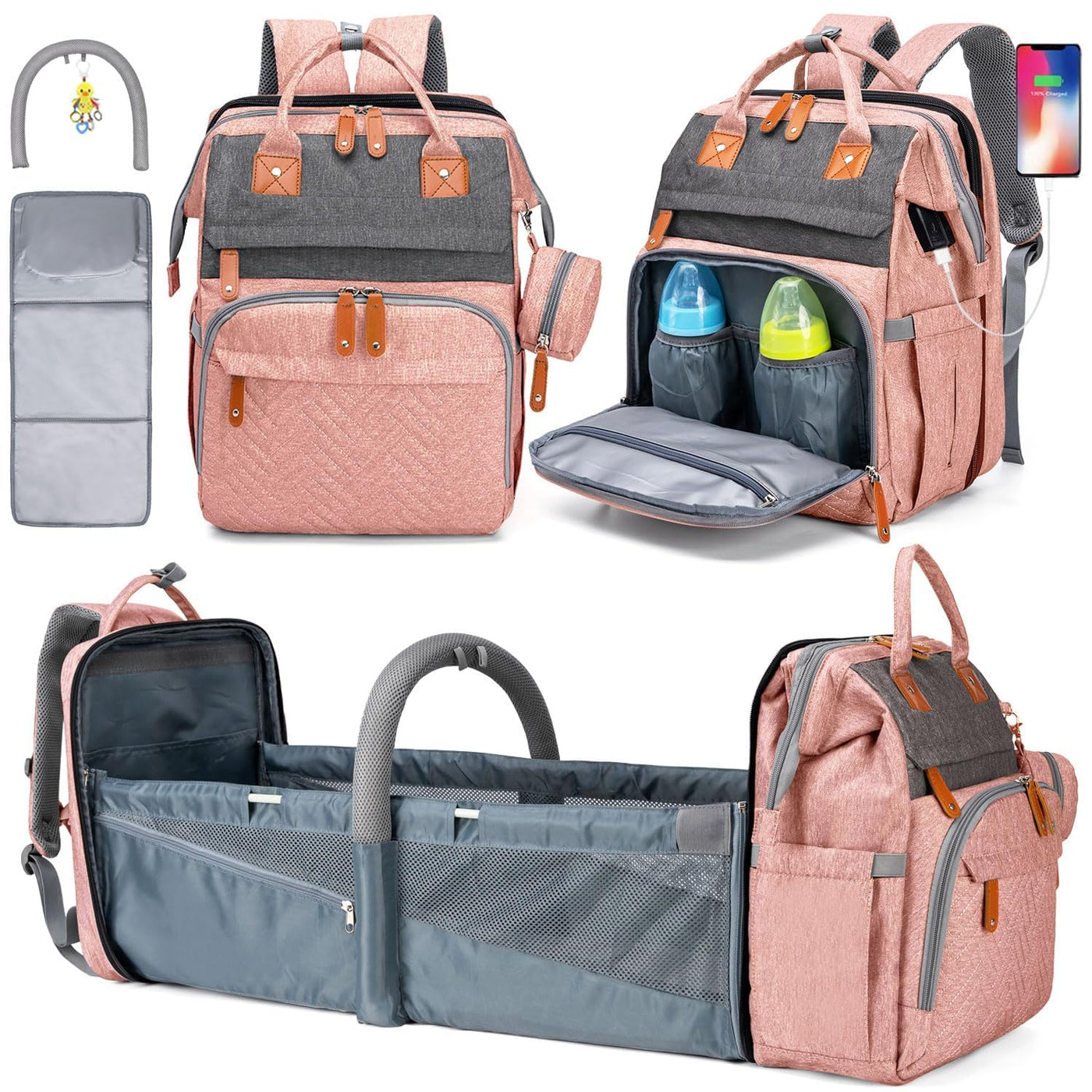 KABAQOO Mochila para pañales con estación de cambio desmontable, bo...