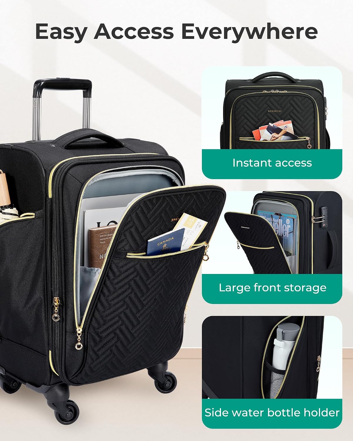 BAGSMART equipaje de mano giratorio expandible de 20 pulgadas, apro...