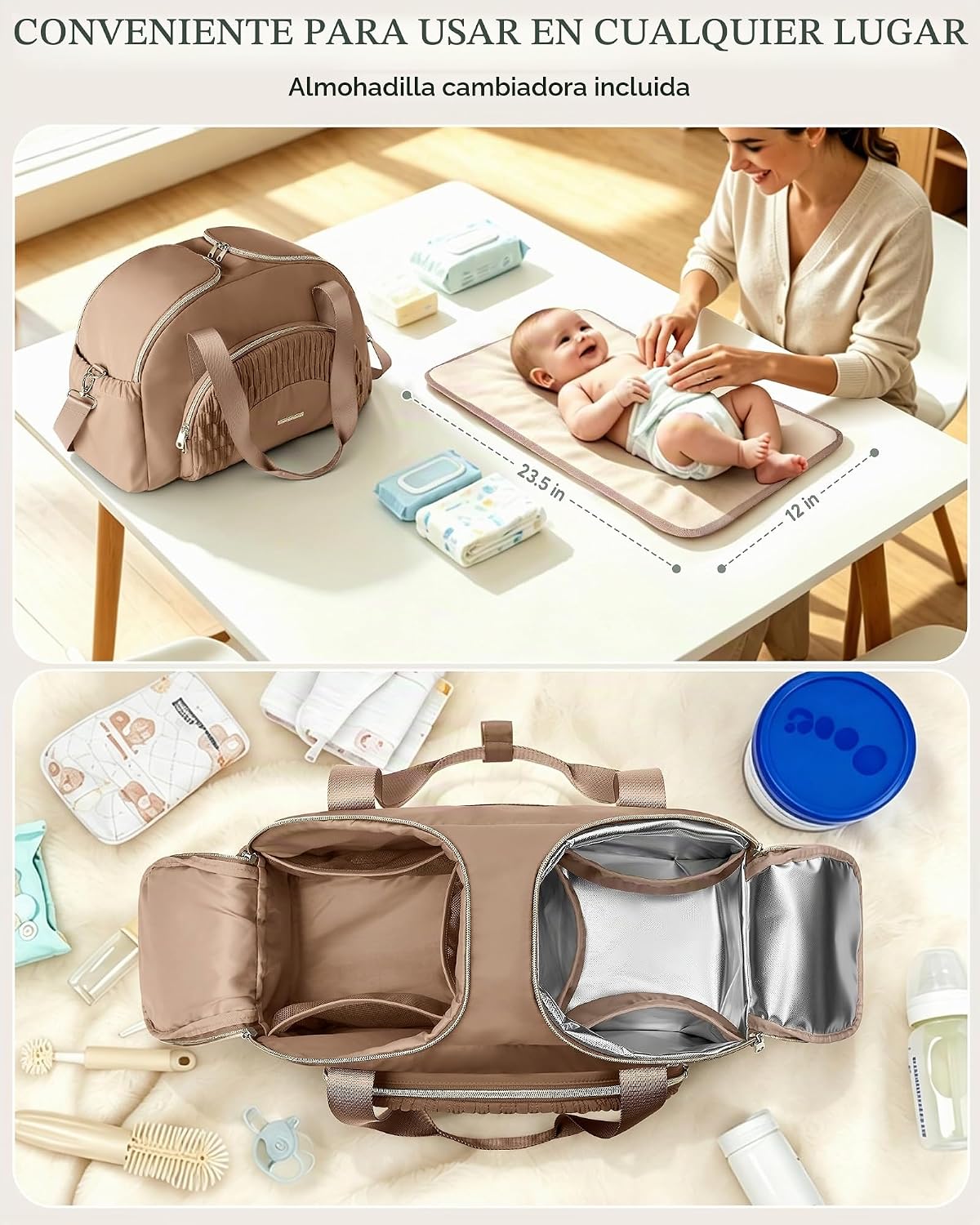 Marscamd Bolsa de pañales con cambiador, bolsas cruzadas grandes pa...