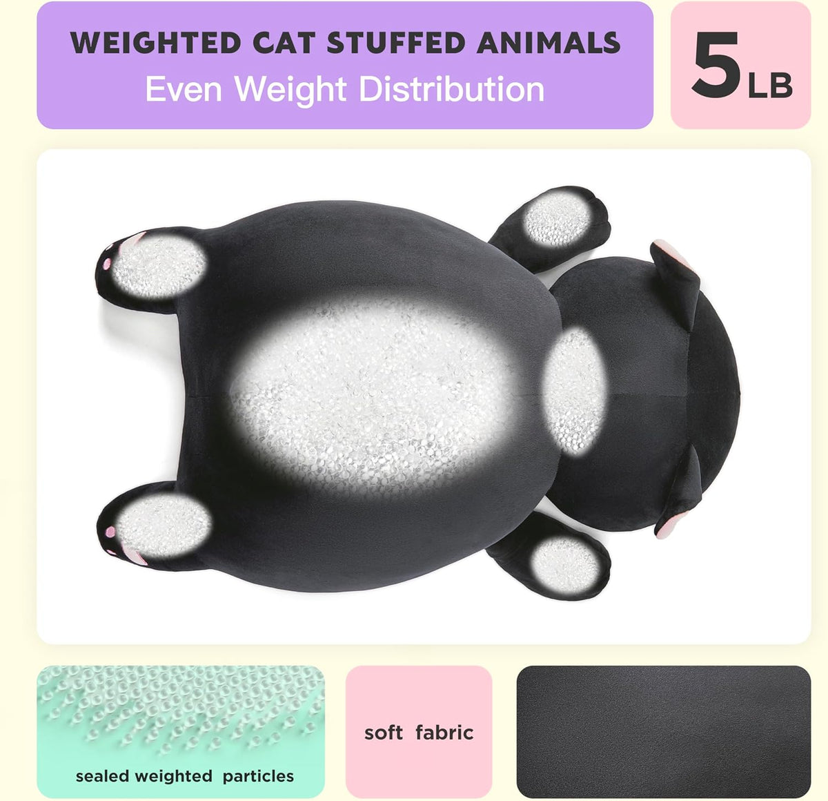 IKASA Juguete de peluche gigante de 5 libras con peso de gato negro...