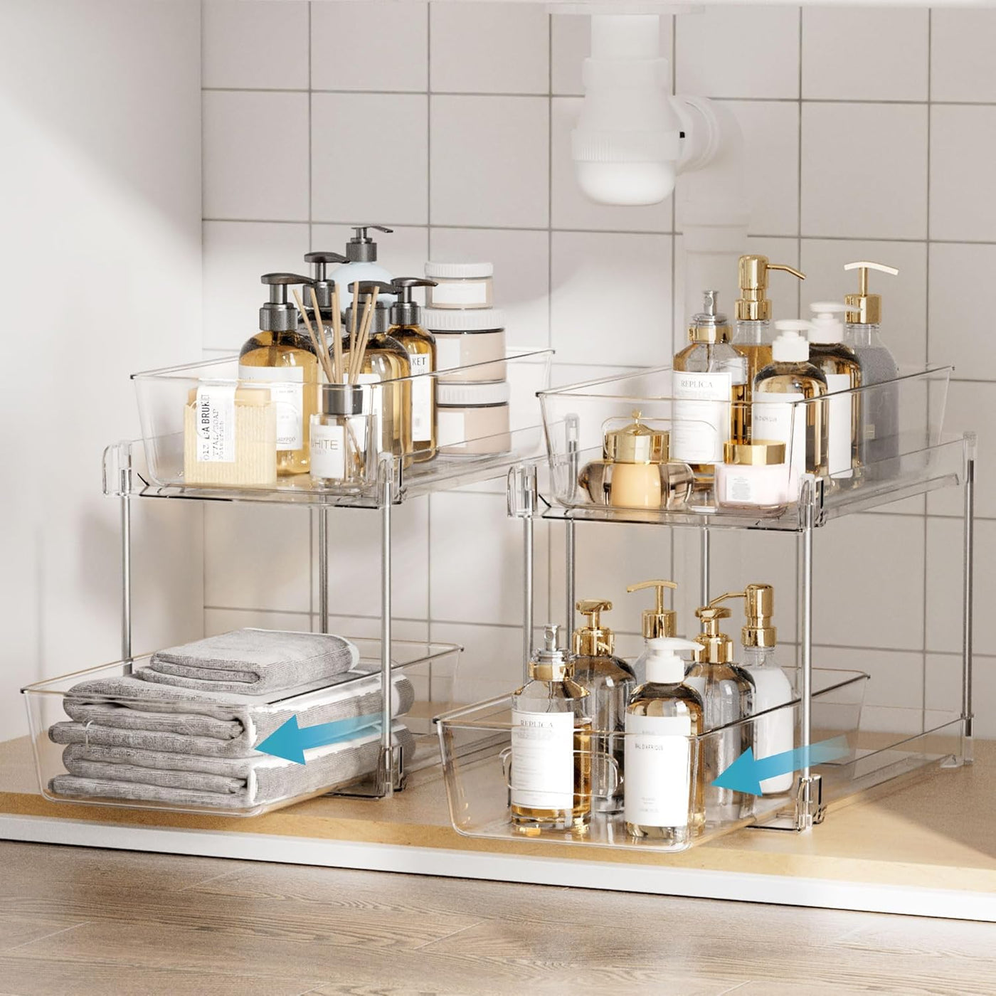 Vtopmart - Organizadores de baño, 4 piezas, 2 niveles, transparente...