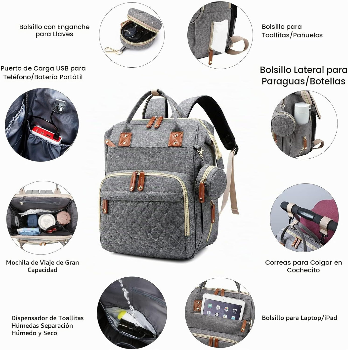 Lamroro Bolsa de pañales con cambiador, mochila de pañales 3 en 1 p...