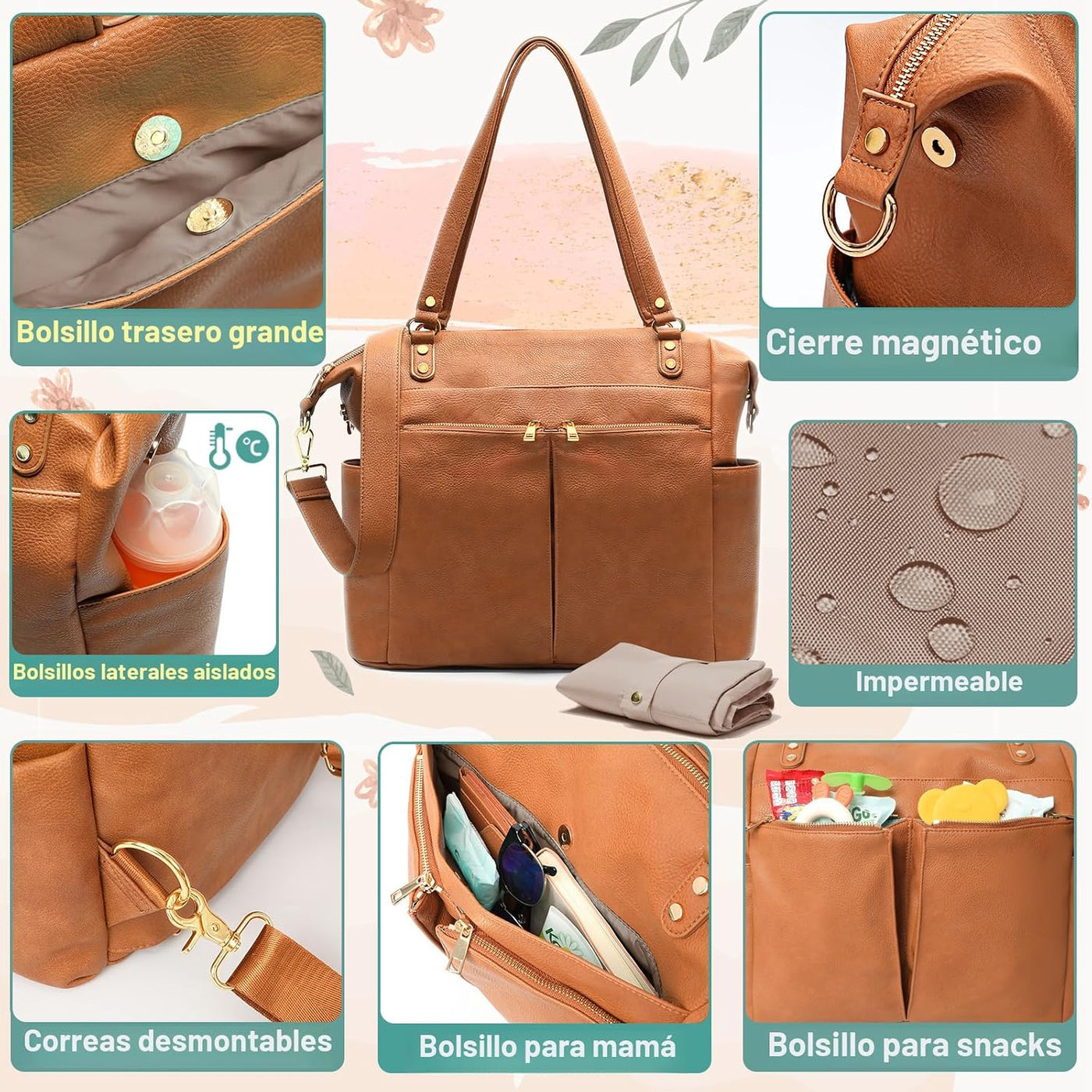 MOMINSIDE Bolsa de pañales Tote Convertible Bolsa de pañales Mochil...