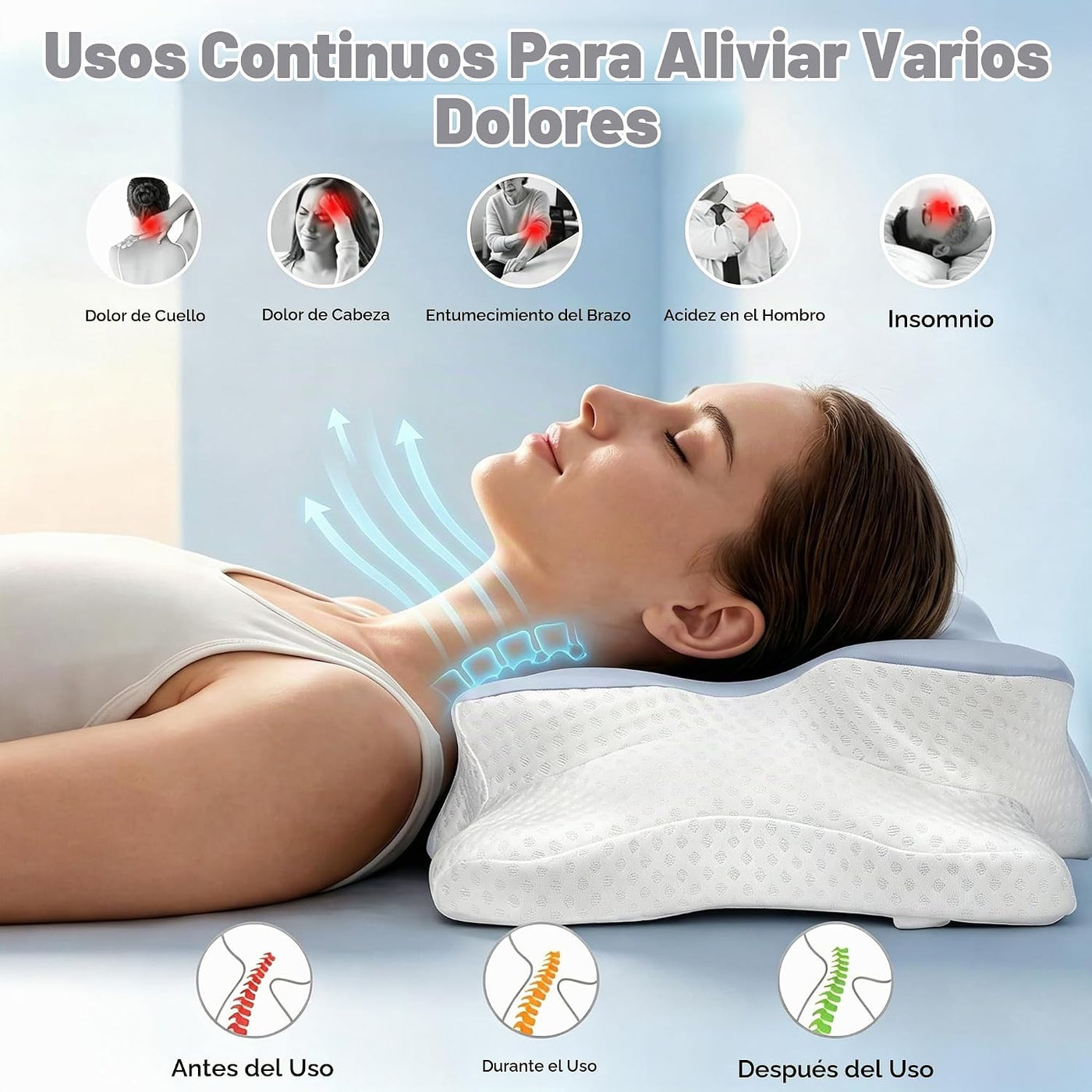 VYLEE Almohada cervical para el cuello, almohada de contorno de esp...