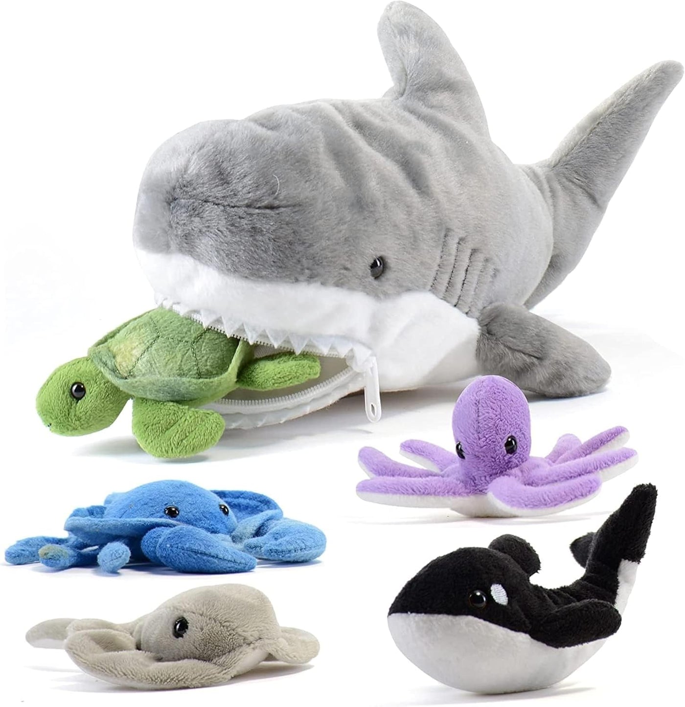 PREXTEX Peluche de tiburón juguete relleno con 5 animales marinos,...