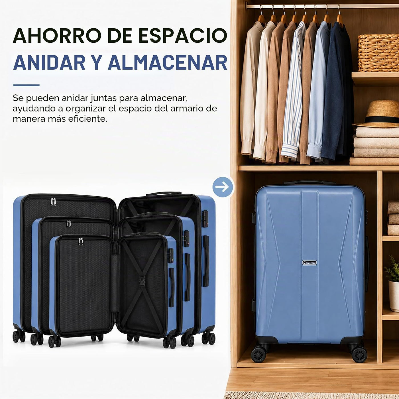 CONCEPTEN Juego de equipaje de 5 piezas, maletas rígidas de 20\/24\...