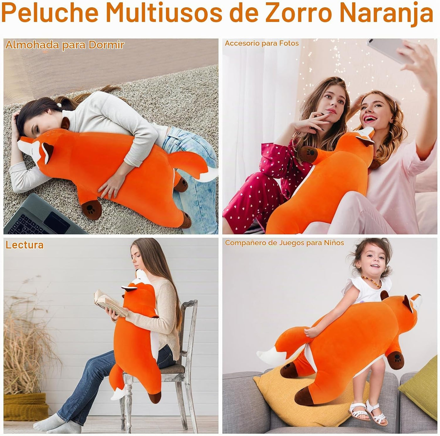 Peluche de zorro gigante de 30 pulgadas, almohada de felpa de zorro...