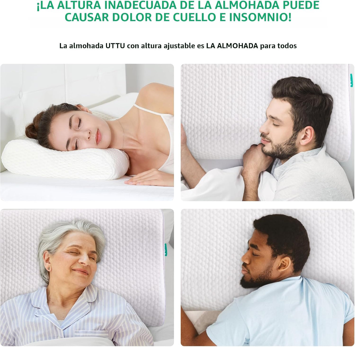 UTTU - Almohada cervical de espuma viscoelástica para aliviar la te...