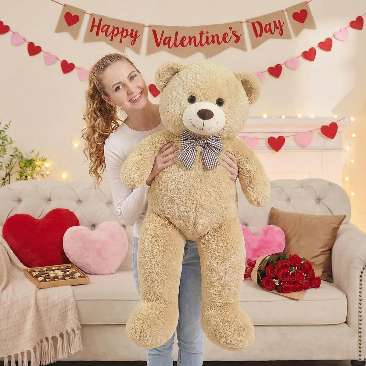pelzutm Oso de peluche grande marrón gigante de 47 pulgadas, animal...