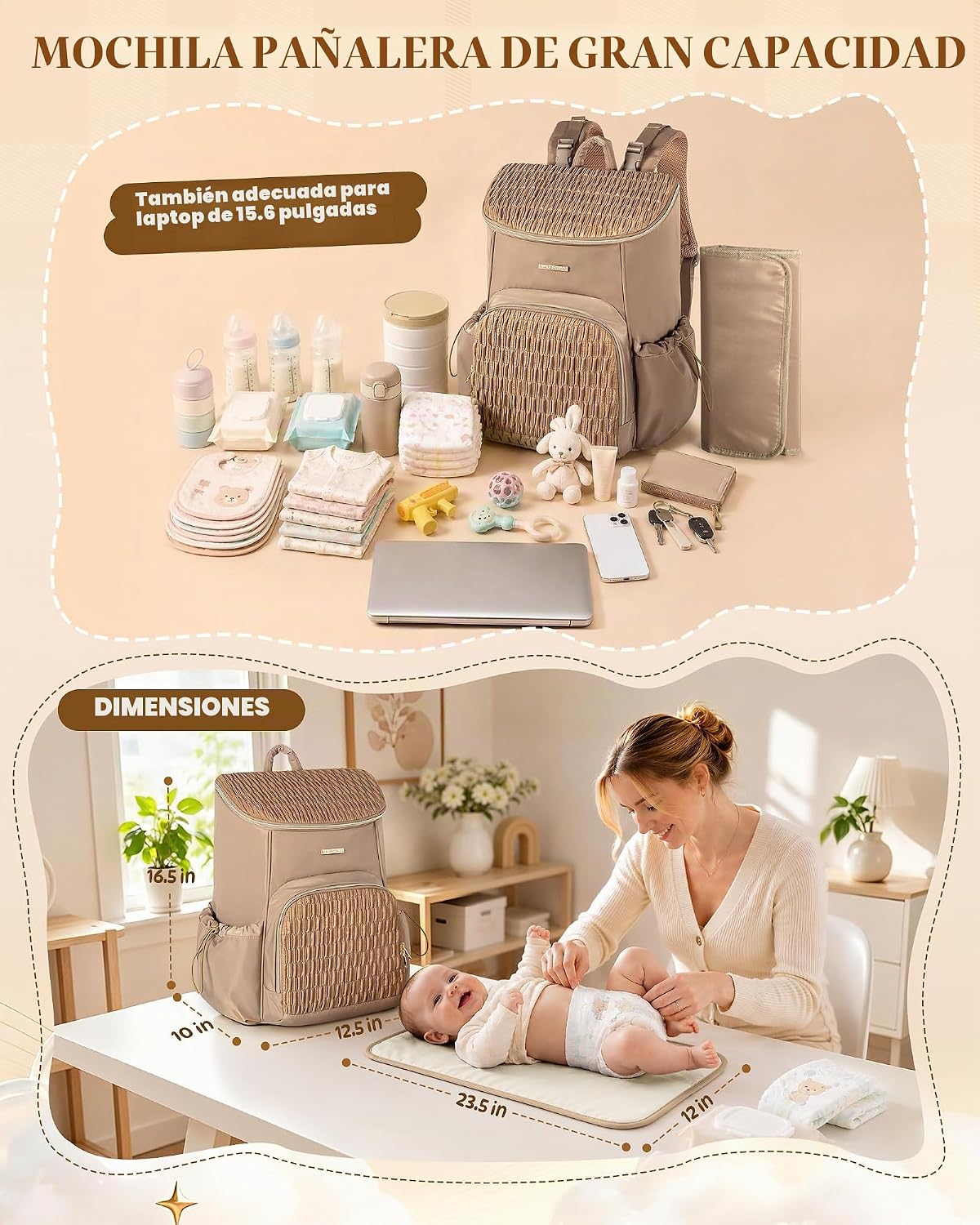Marscamd Mochila para pañales con cambiador, bolsa de bebé grande,...