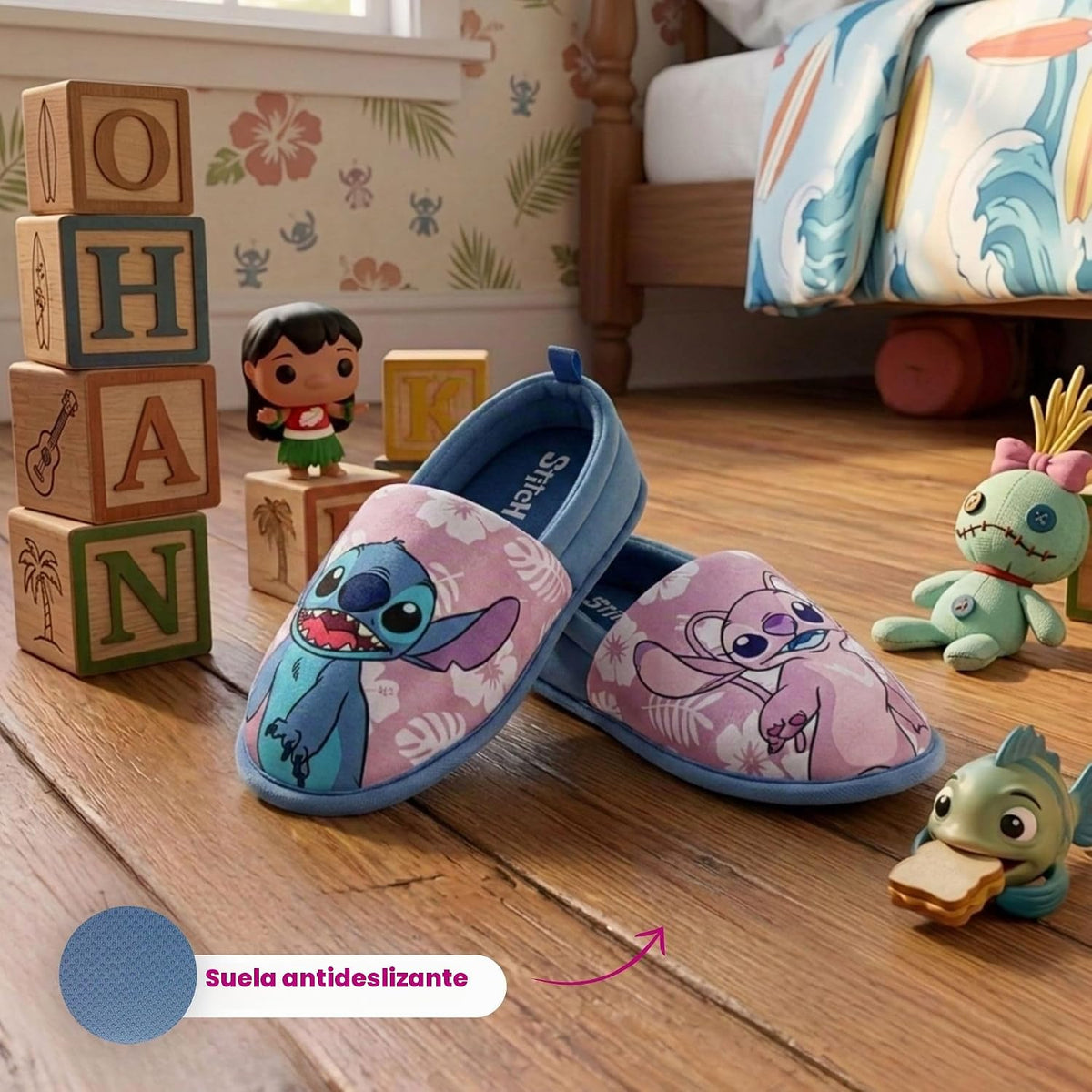 Disney Lilo and Stitch - Pantuflas de felpa para niños y niñas, pan...