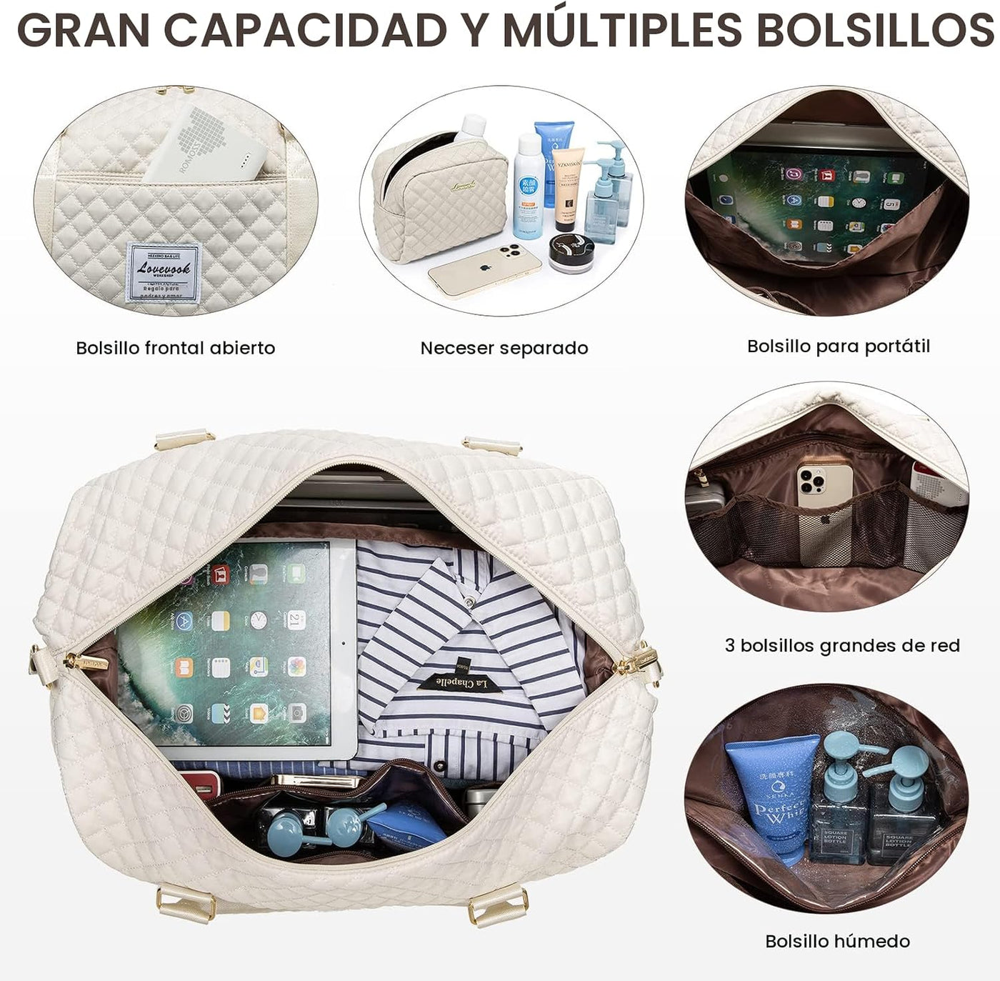 LOVEVOOK Bolsa de lona de viaje, para mujer con compartimento para...