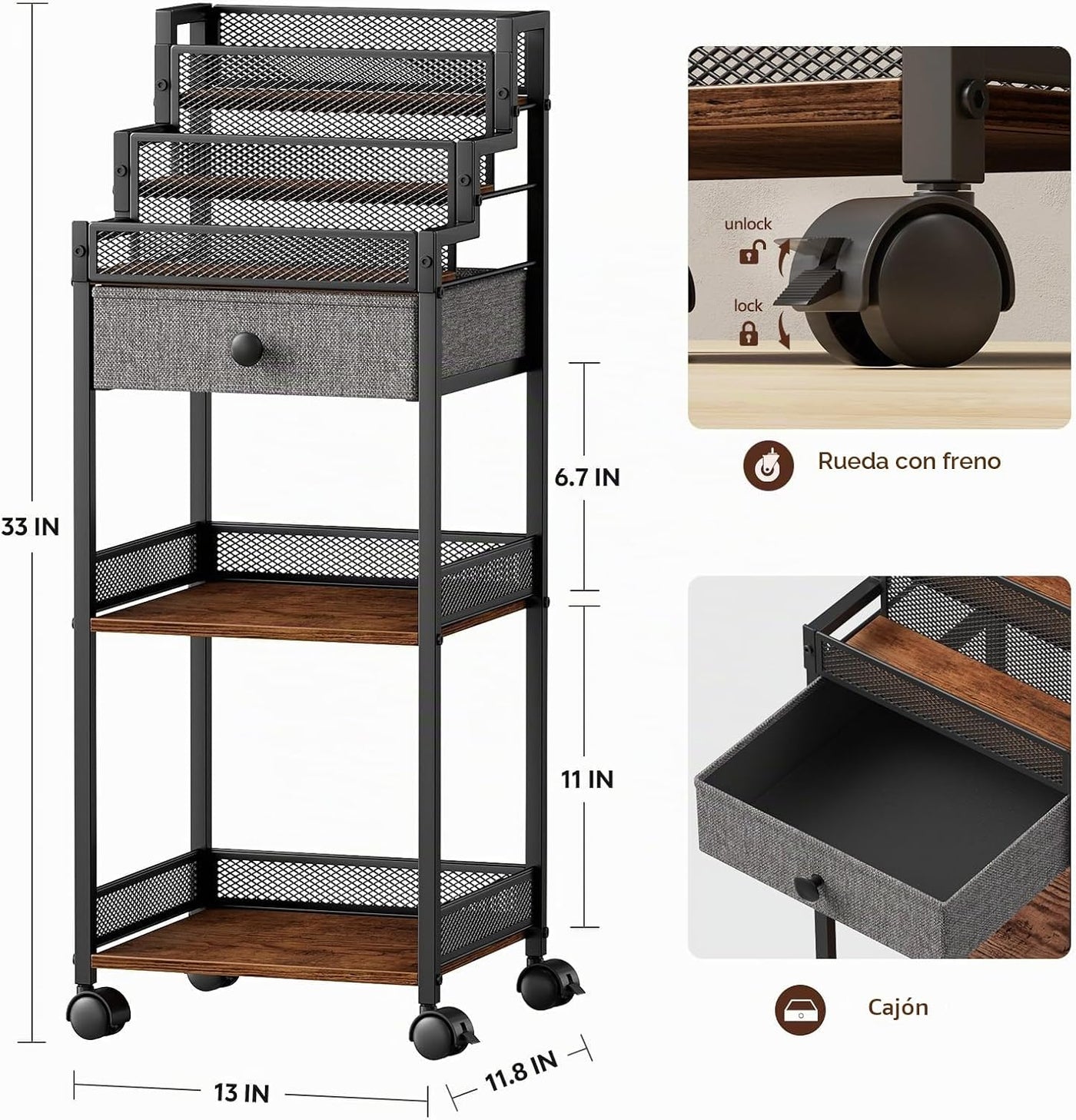 Carrito organizador de maquillaje Plaviya con cajón para tocador y...