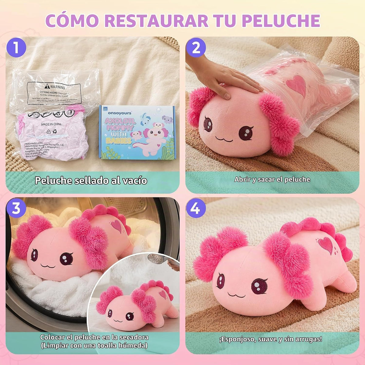 Onsoyours Animales de peluche originales de ajolote con bebés en el...