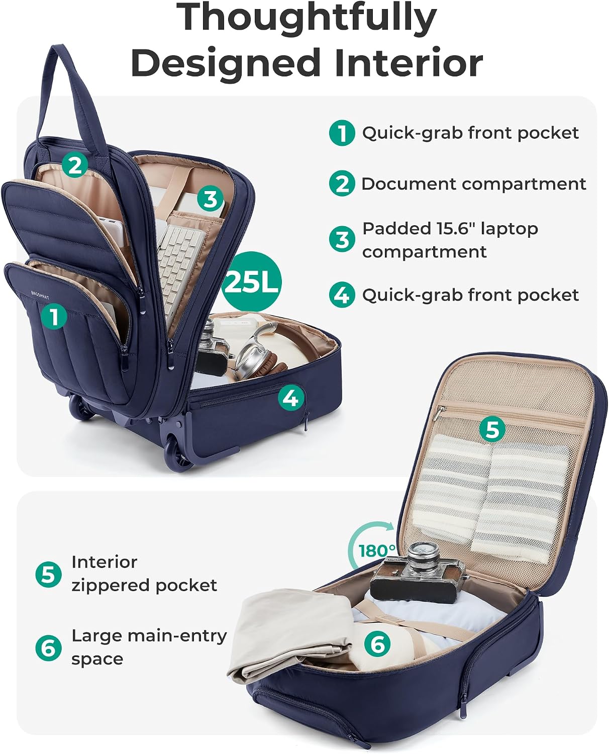 BAGSMART Equipaje de mano, maleta de viaje debajo del asiento de 16...