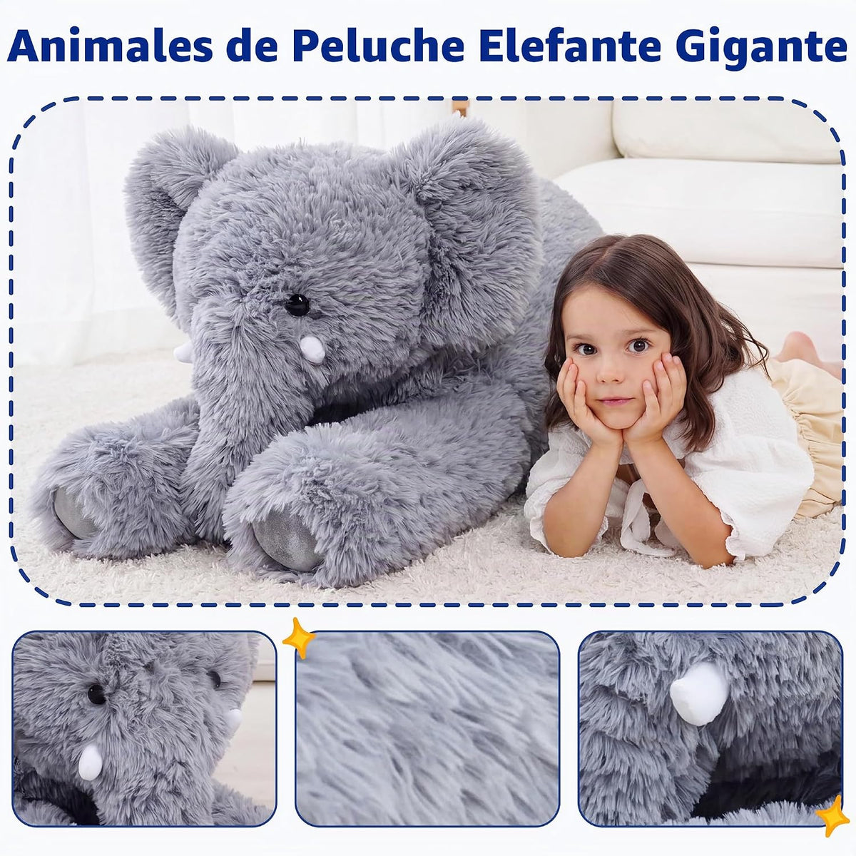 Jrystar Animales de peluche de elefante gigante, juguete de peluche...