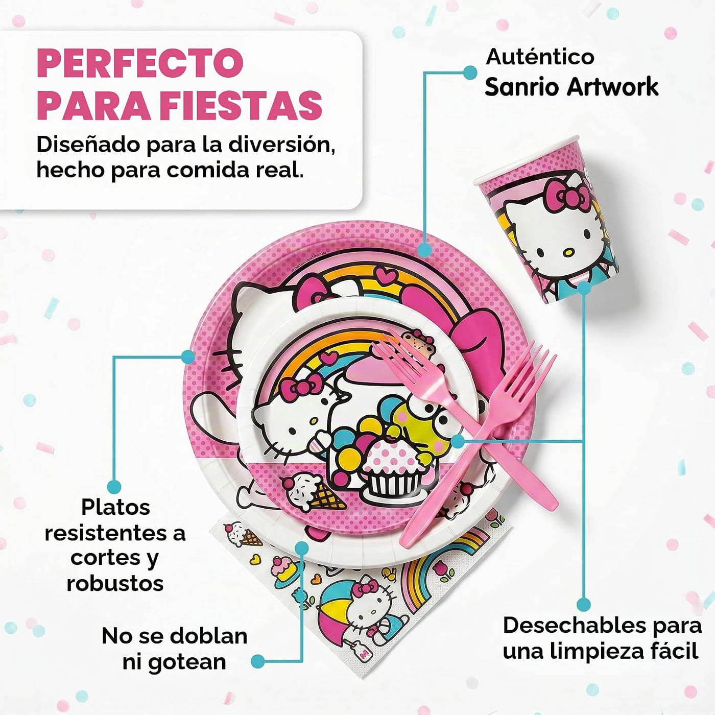 Decoraciones de cumpleaños de Hello Kitty para fiesta, platos y ser...