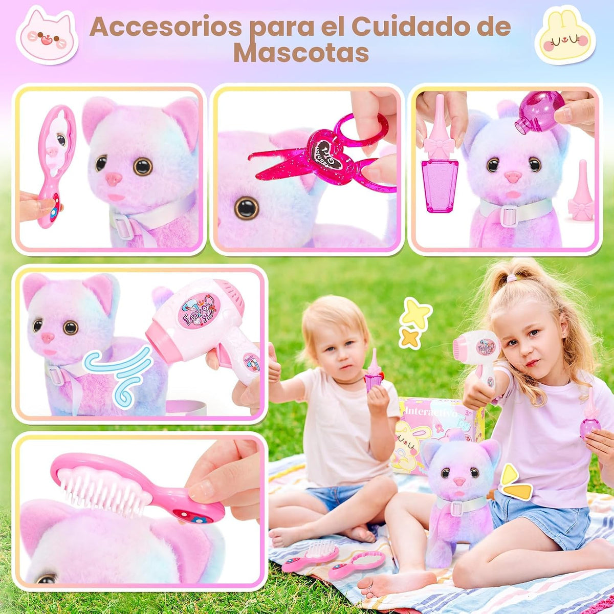 NINAOR Juguetes de peluche interactivos de gato para niños con bols...