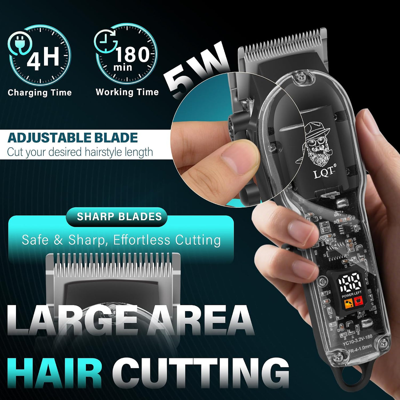 Cortapelos para hombres con pantalla LED, kit de aseo inalámbrico d...