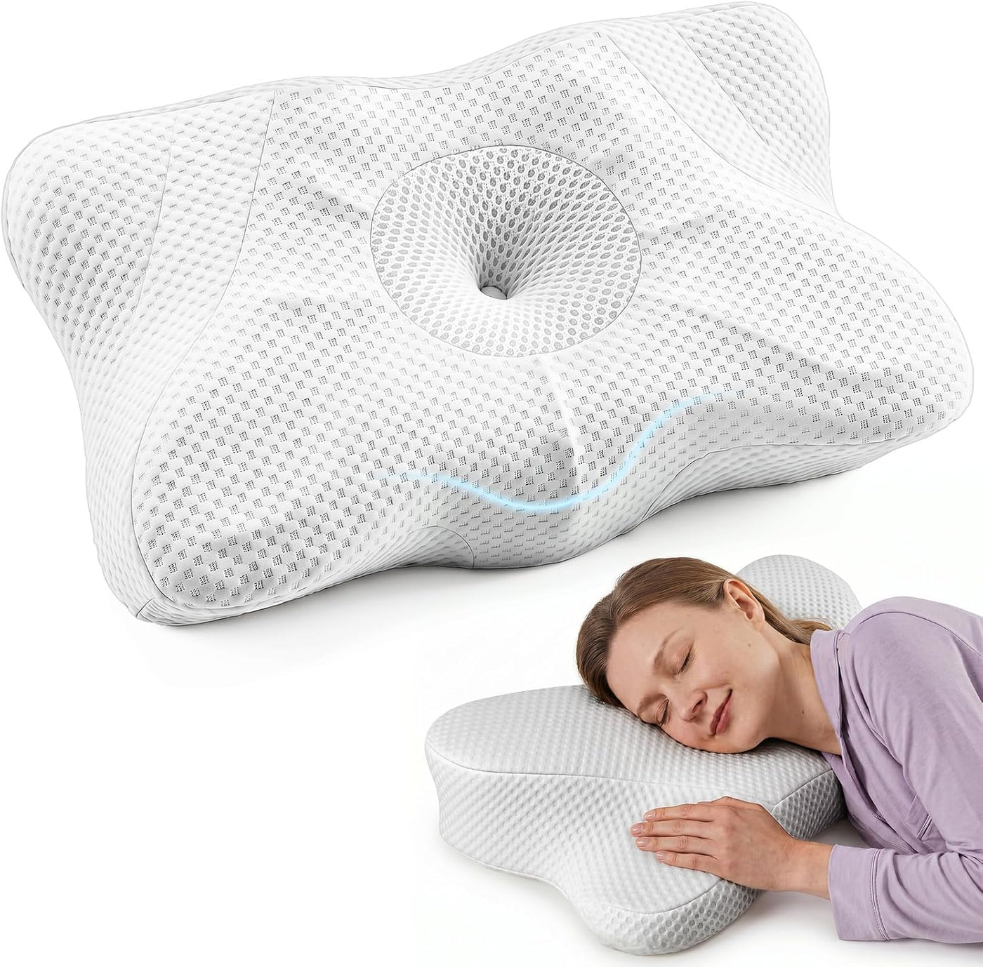 Sweetcrispy Almohada cervical para cuello y hombro, almohadas ergon...