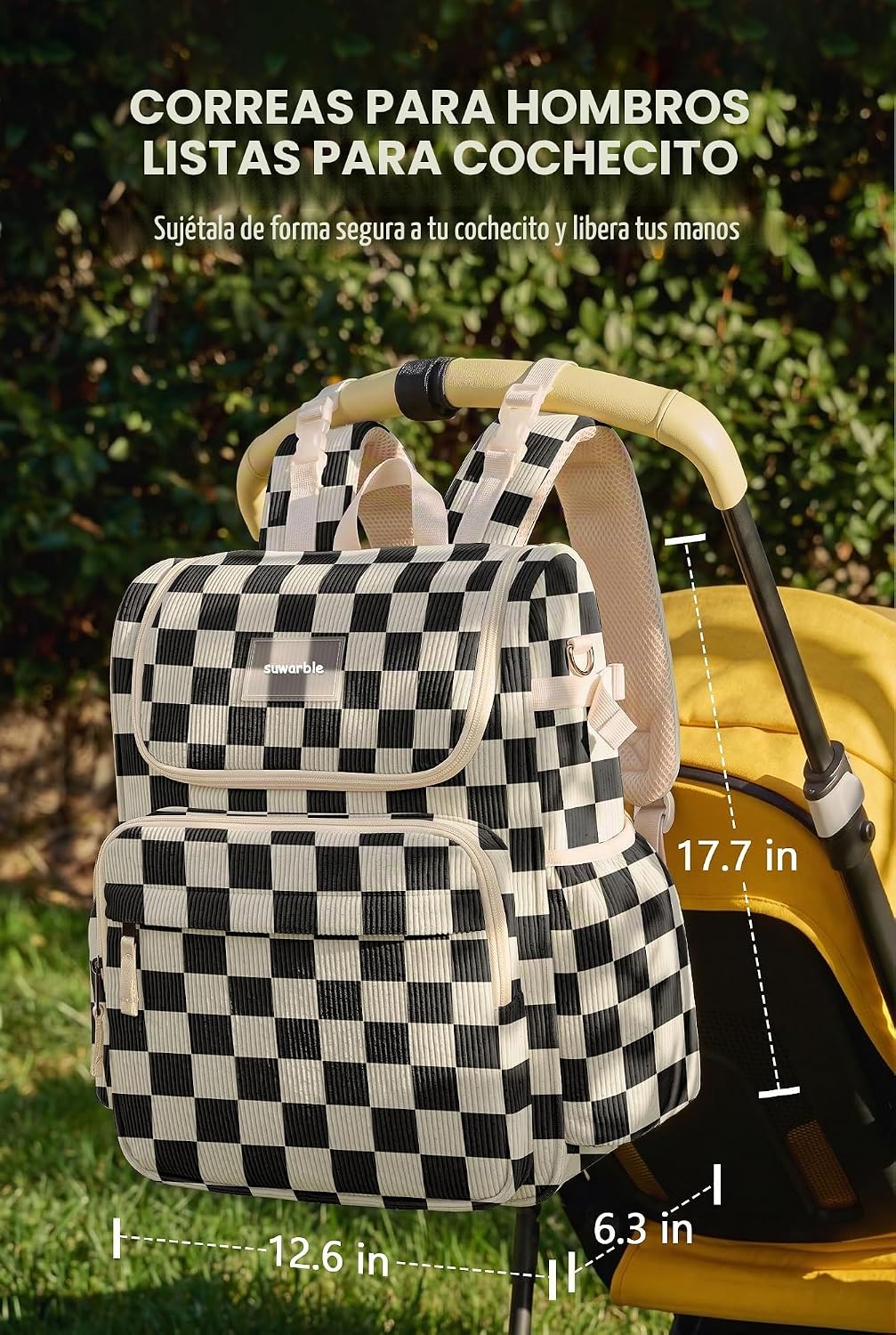 suwarble Mochila grande de pana para pañales para mamá, mochila de...