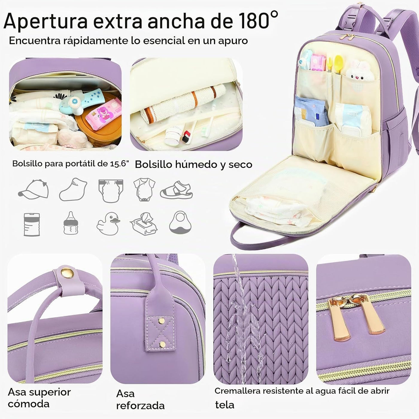 Mochila para pañales, grande, multifuncional, para niños, niñas y b...