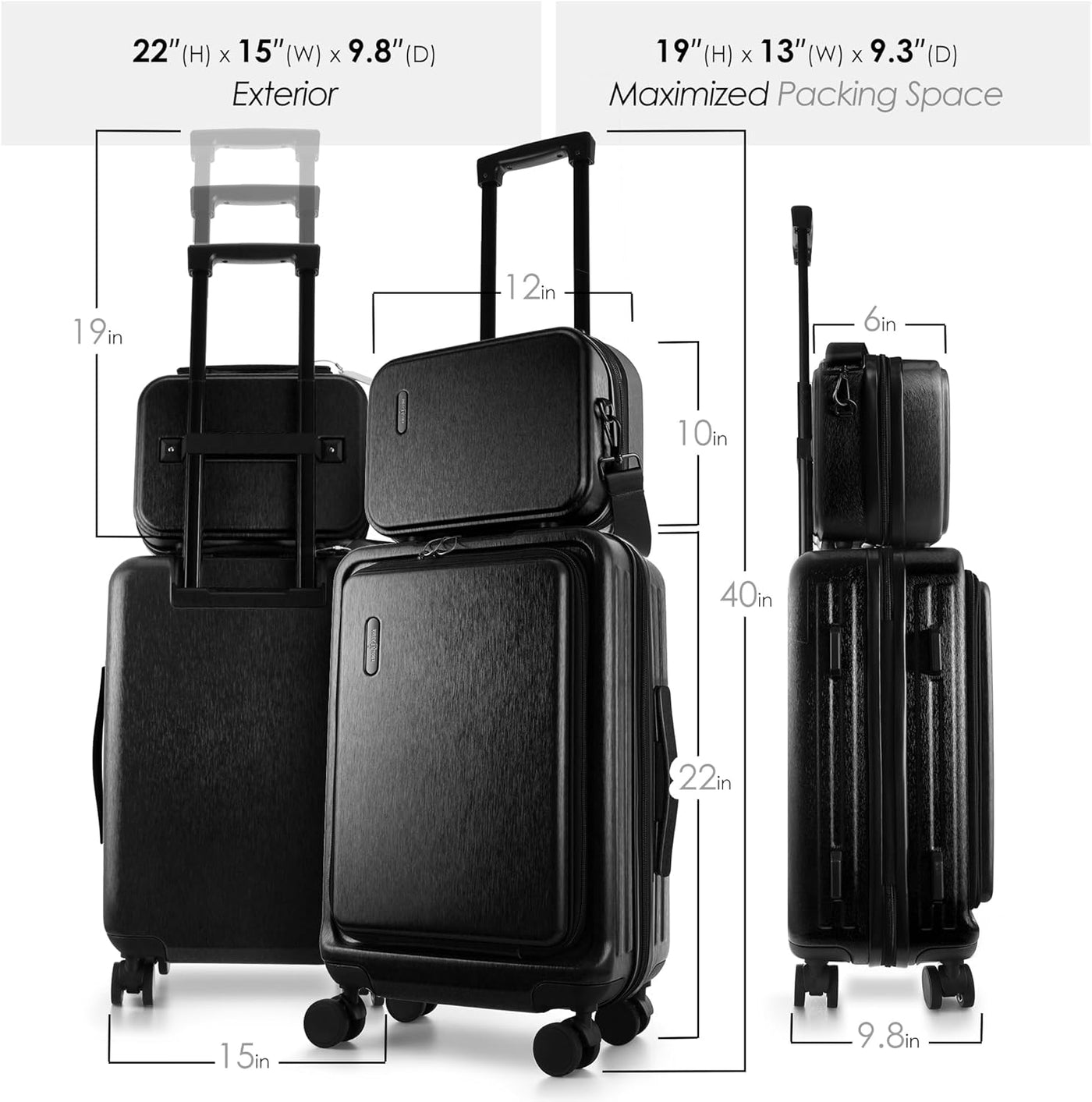TRAVELARIM No se puede expandir, Negro azabache, Maleta de mano de...