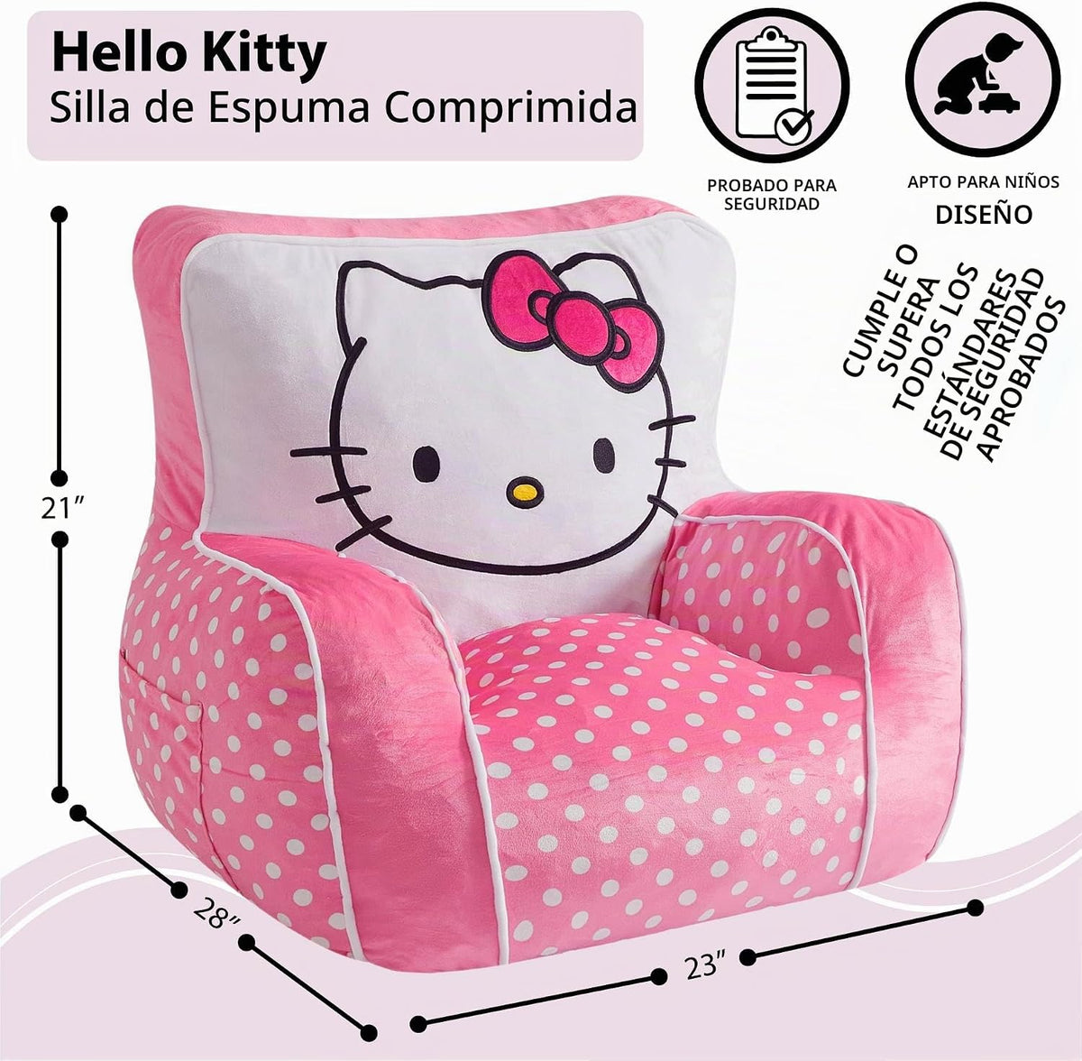 Idea Nuova Sanrio Hello Kitty - Puf relleno de espuma para niños, a...