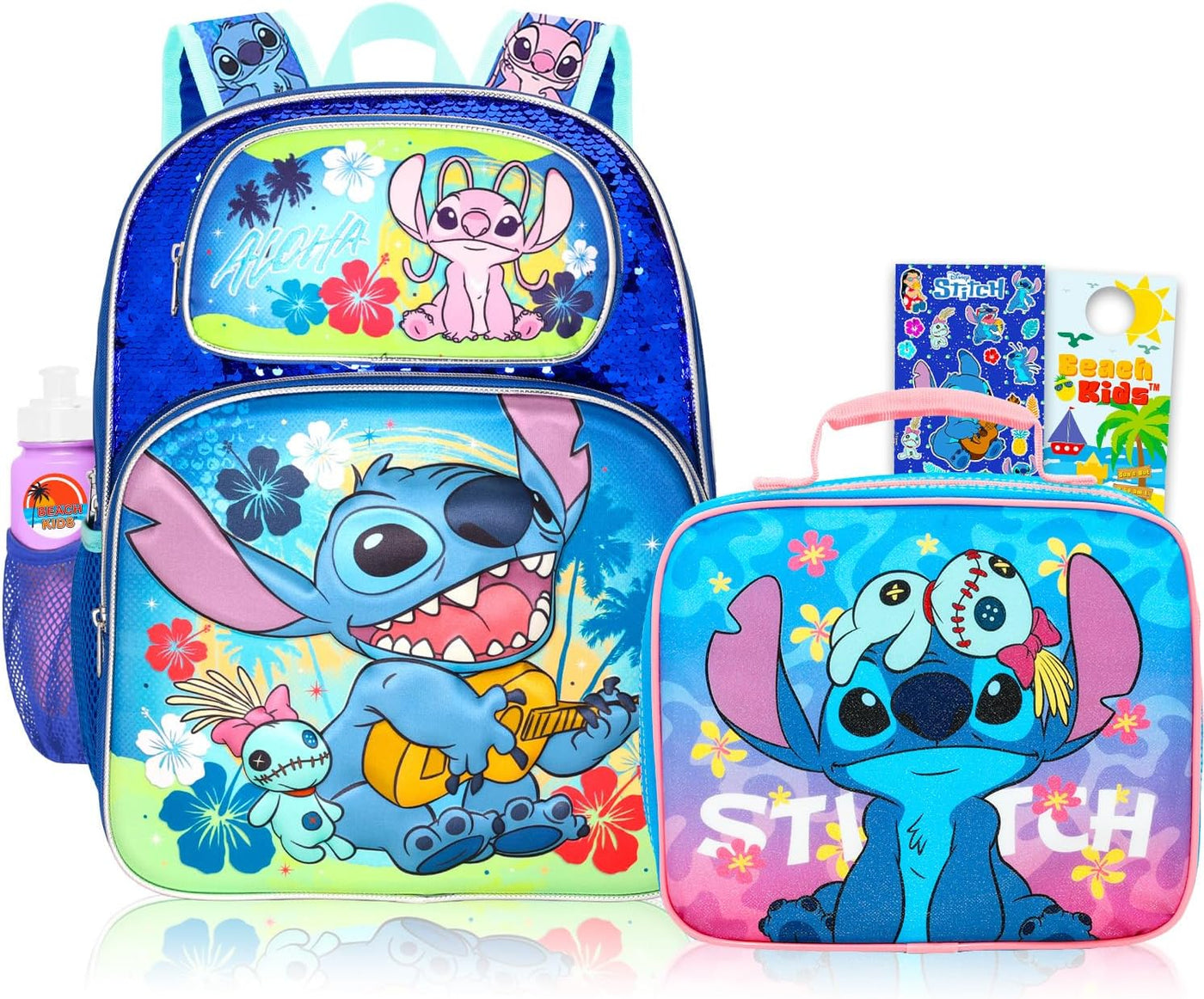 Juego de mochila y lonchera Stitch and Angel para niñas, paquete es...