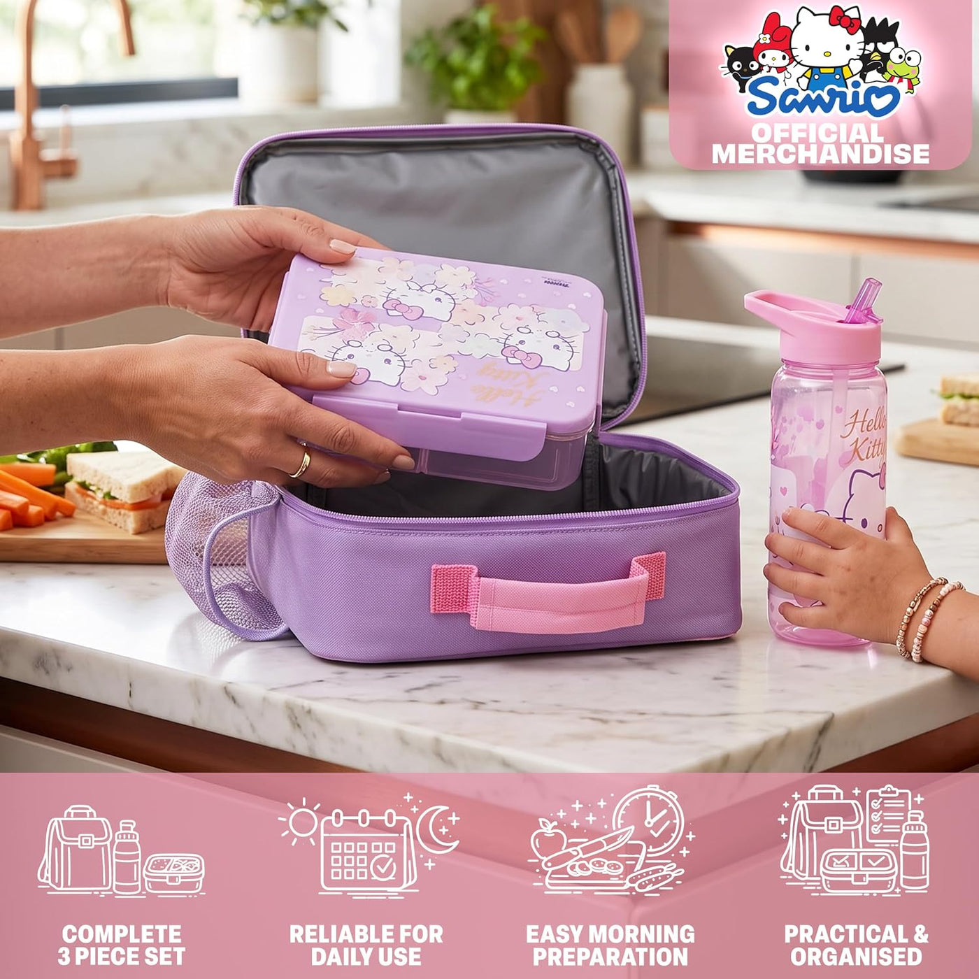 Get Trend Juego de 3 piezas de bolsa de almuerzo, caja bento y bote...