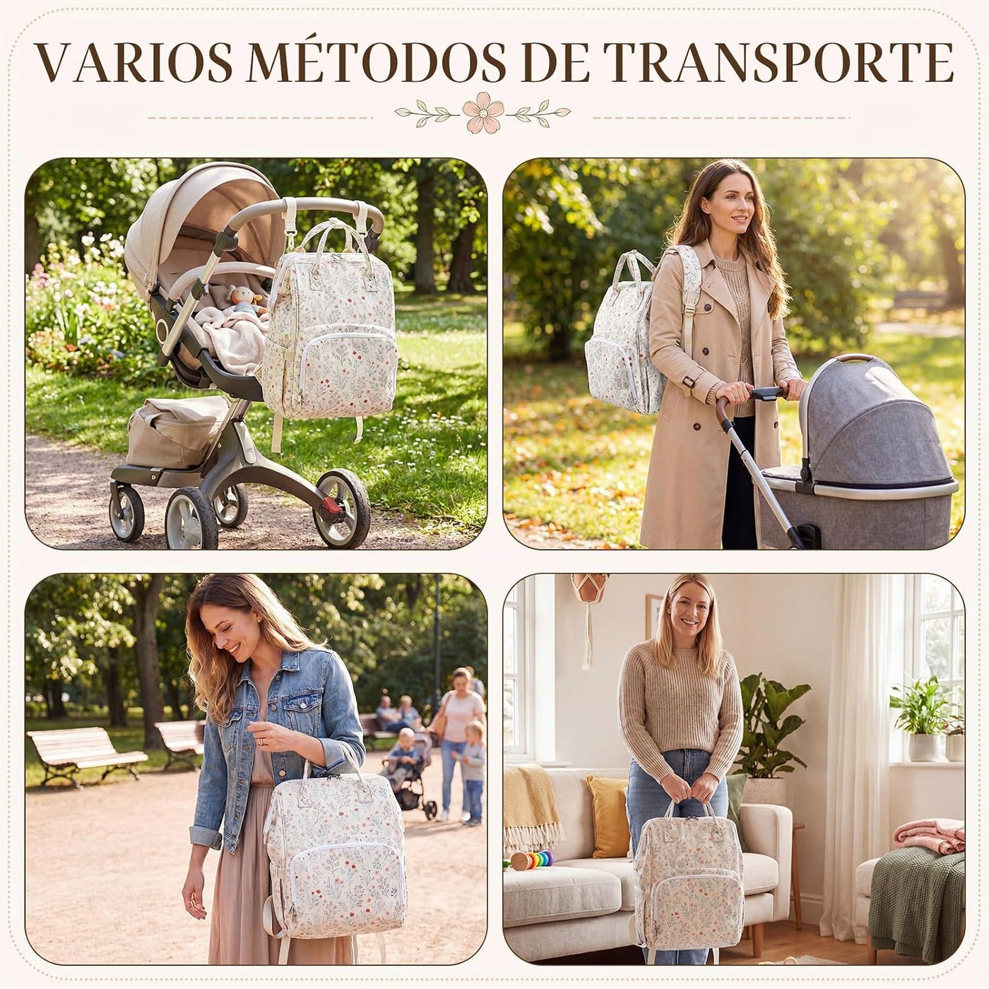 Sunnymove Mochila para pañales de pana blanca clara, para mamá, moc...