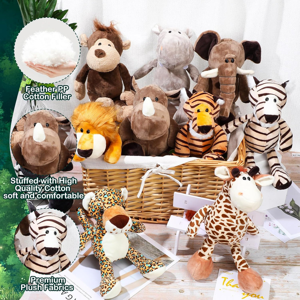 HyDren Juguetes de zoológico de peluche de animales de safari de 9...