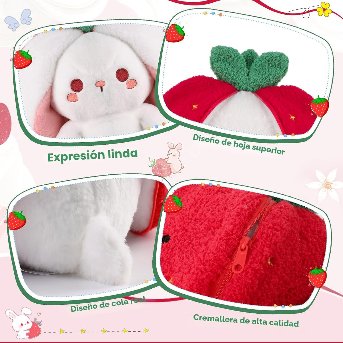 MIAODAM - Juguete de peluche de conejo de fresa de 13.7 pulgadas, c...