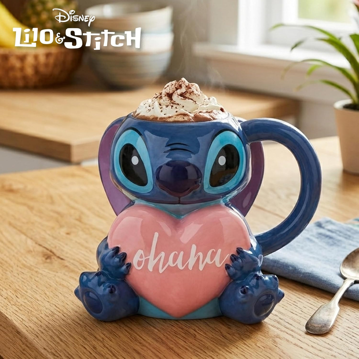 Silver Buffalo Disney Lilo and Stitch Ohana - Taza esculpida en 3D,...