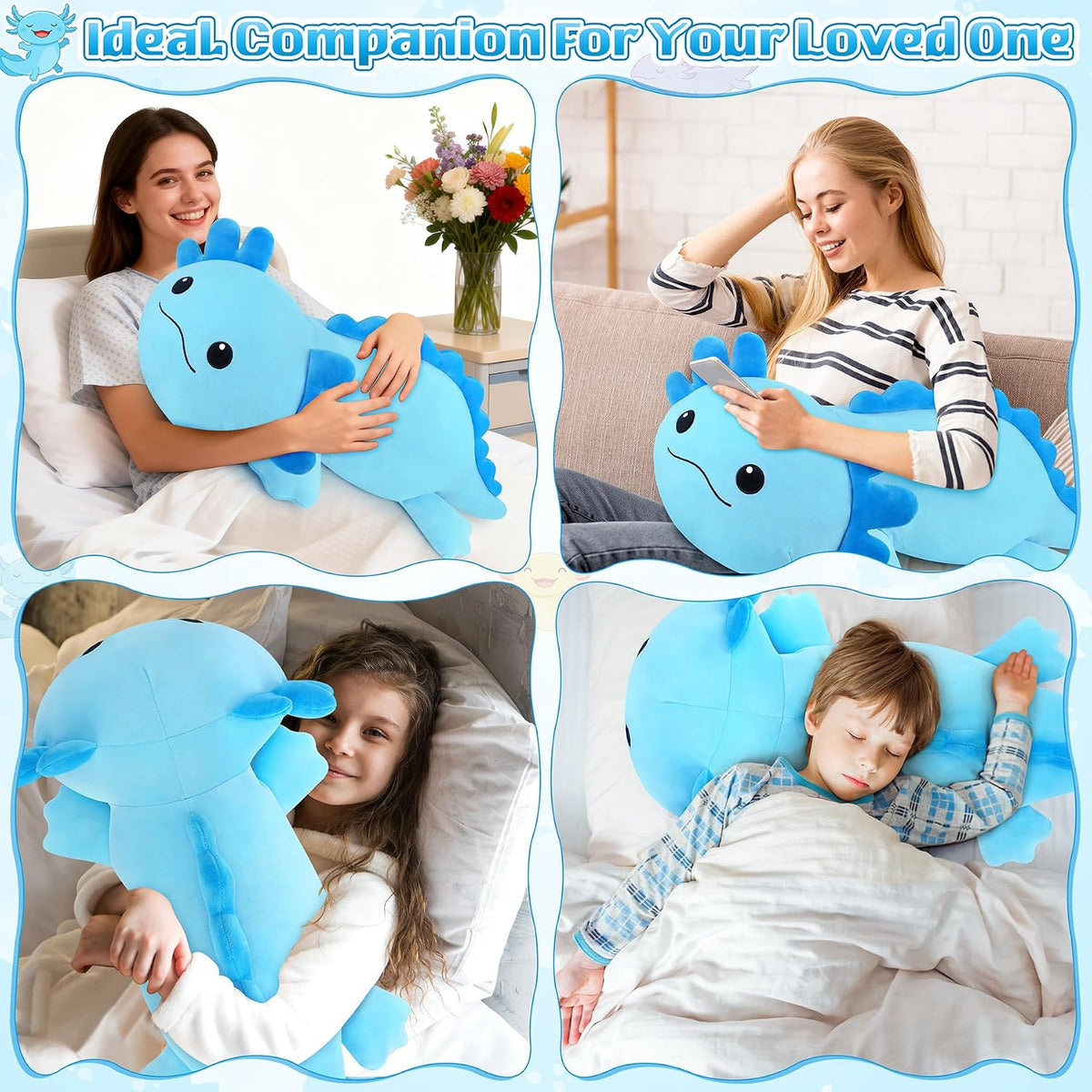 Peluche de ajolote azul gigante de 30 pulgadas, almohada de felpa d...