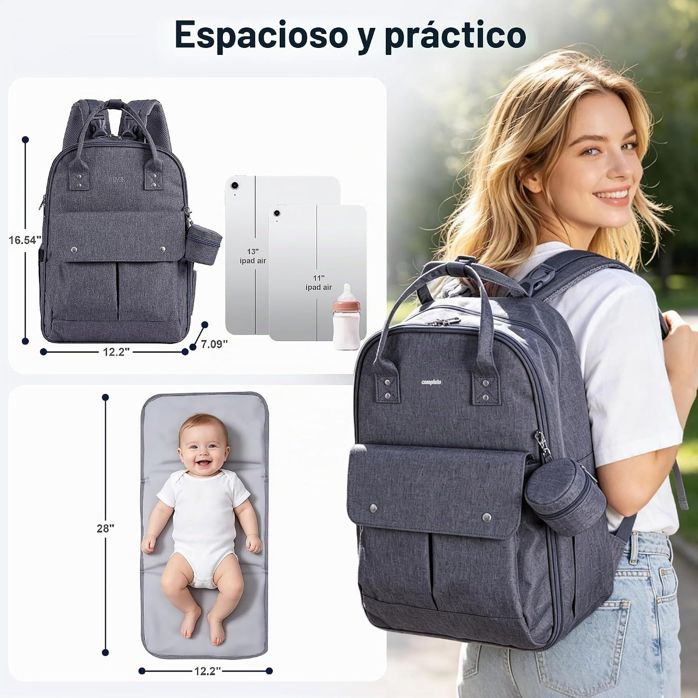 Bolso para pañales multifuncional Alllovely con bolsillos aislados...