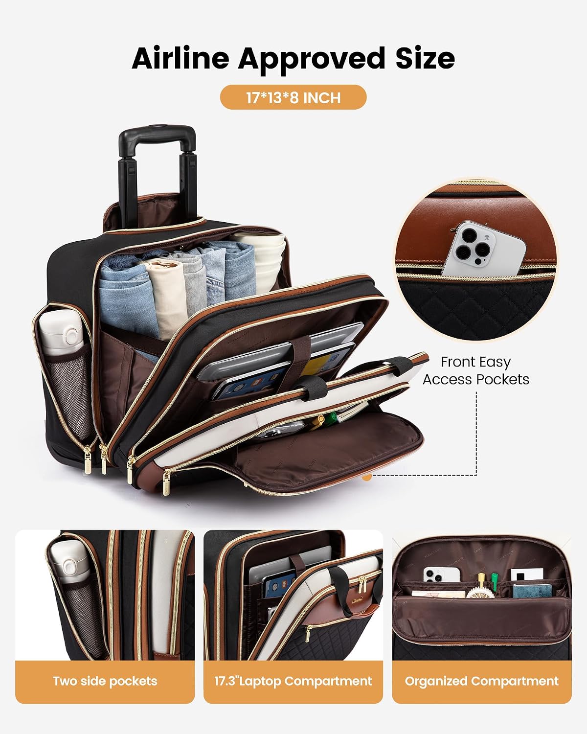 LOVEVOOK Bolso para portátil con ruedas para mujer, maletín para po...