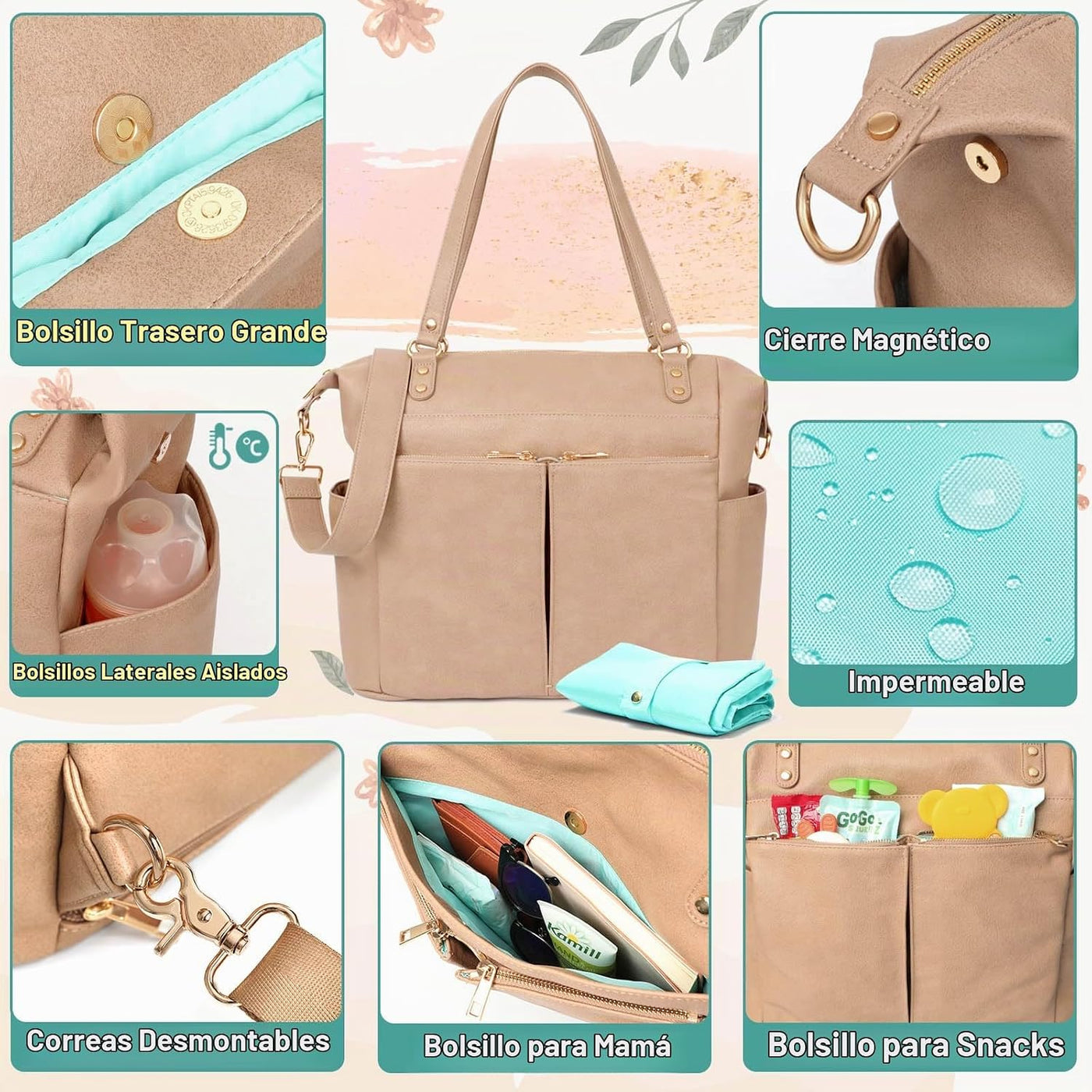 MOMINSIDE Bolsa de pañales Tote Convertible Bolsa de pañales Mochil...