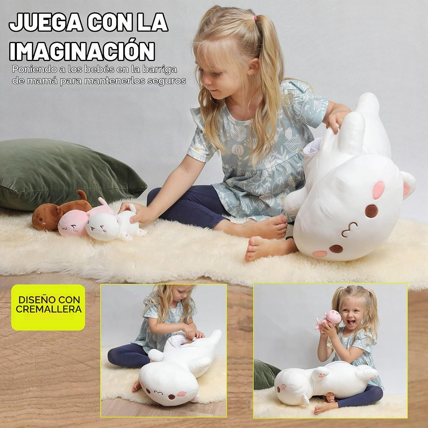 Onsoyours Mamá de peluche de gato de 19.7 pulgadas con 3 peluches d...