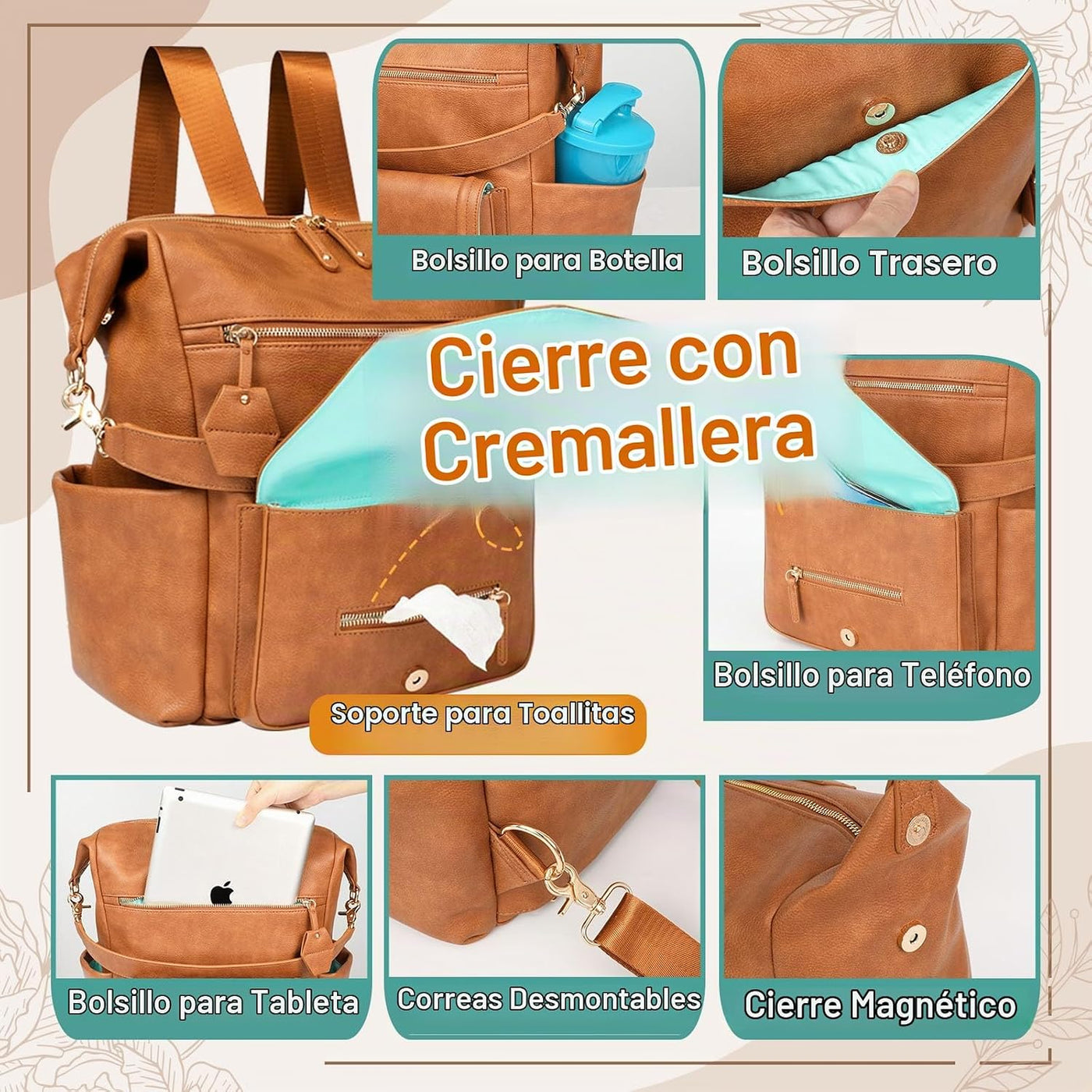 MOMINSIDE - Mochila de cuero convertible para pañales de bebé, bols...