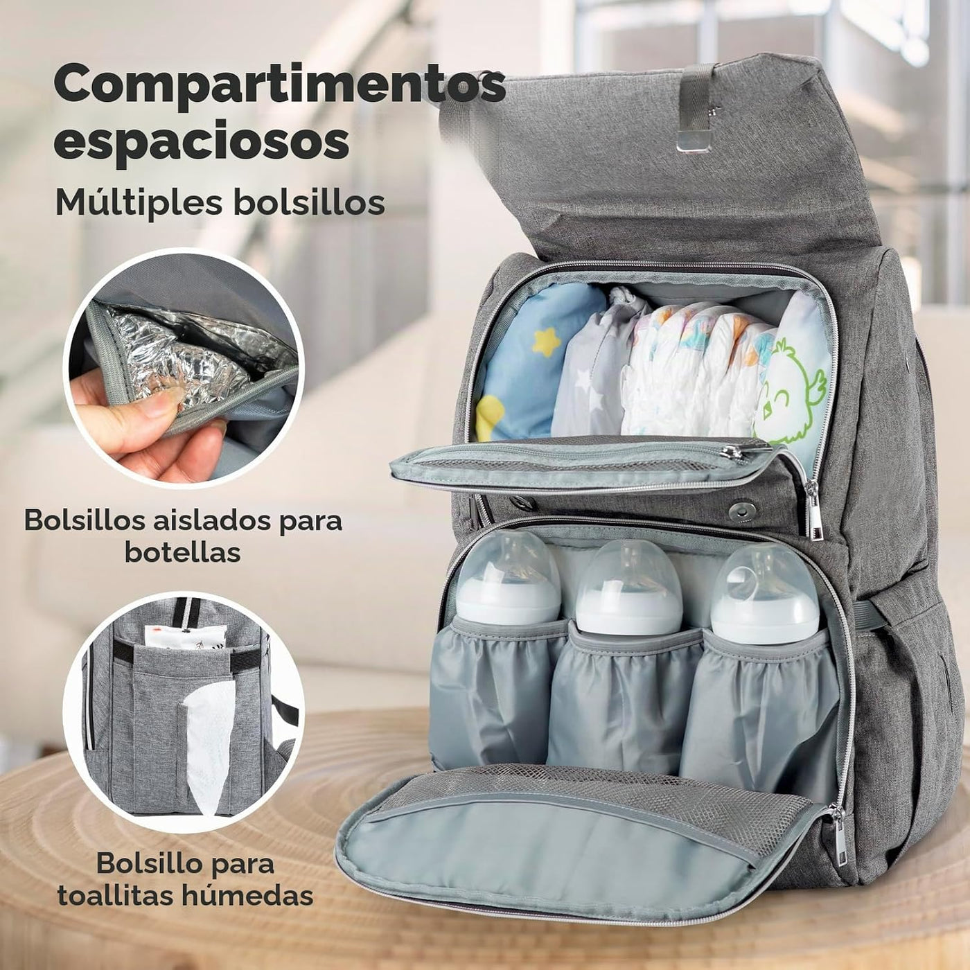KeaBabies Mochila para pañales para bebé con cambiador, grande (gri...