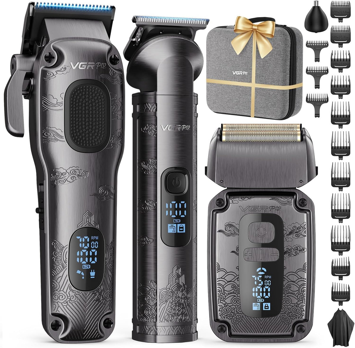 VGRPRO Cortapelos para hombres, recortadora de barba, afeitadora de...
