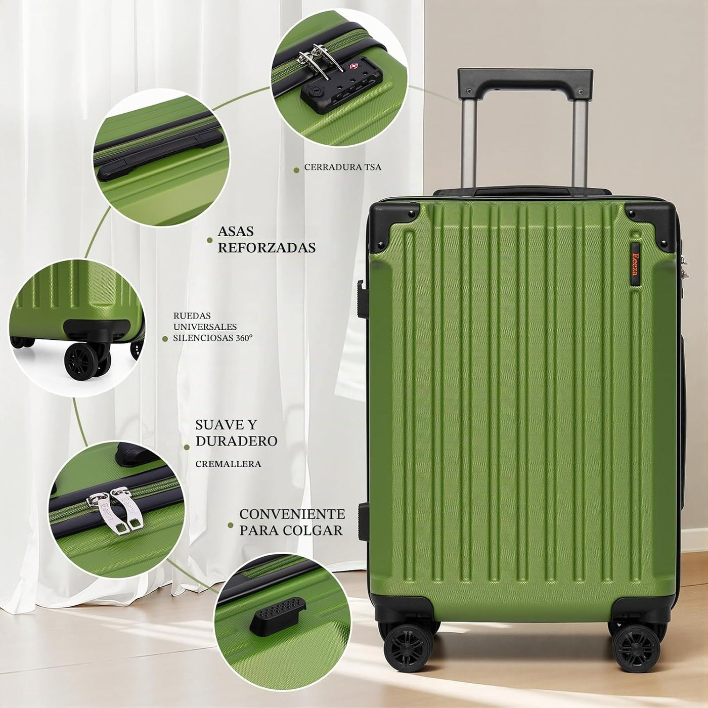 Eeeza Juego de equipaje de 5 piezas, equipaje rígido con ruedas gir...