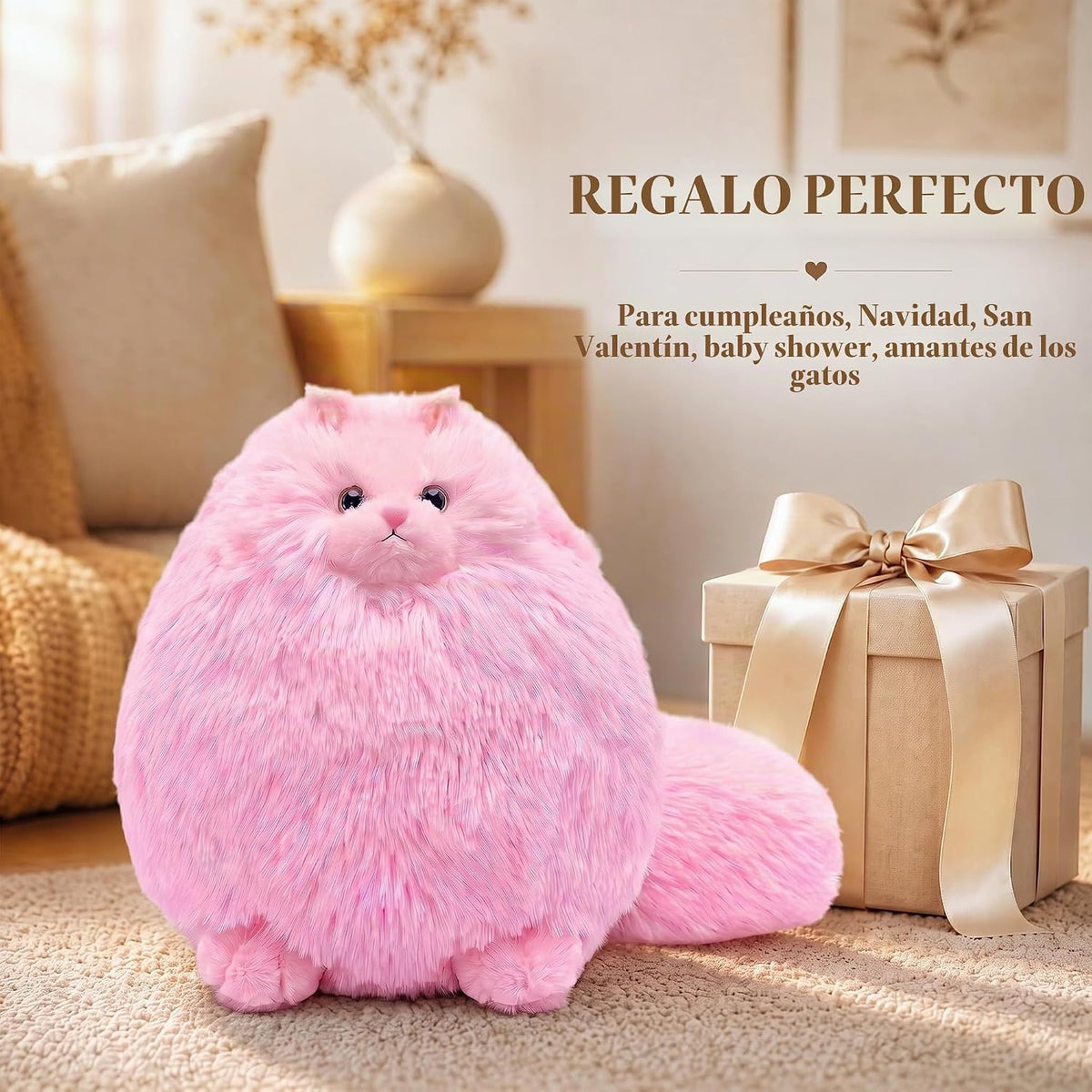 Winsterch Juguete de peluche de gato, gato de peluche rosa de 10 pu...