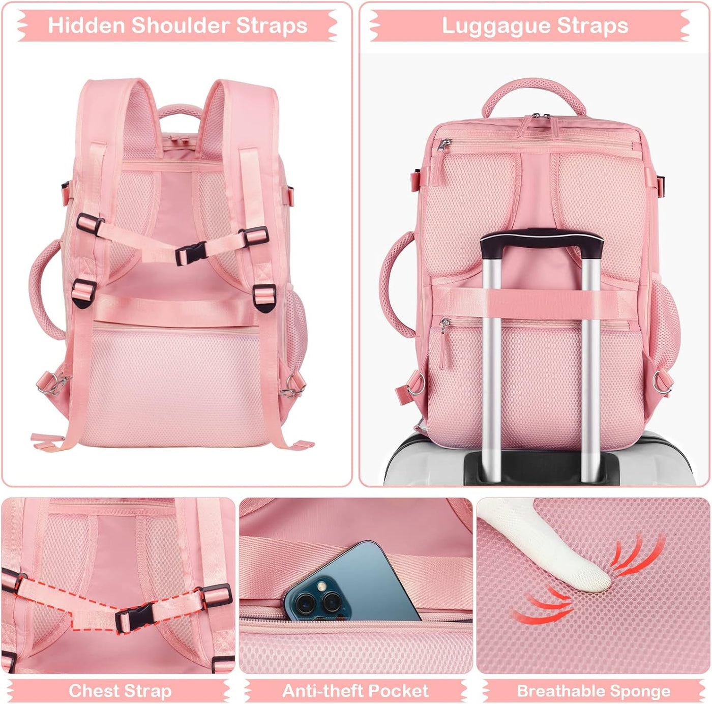 Hanples Mochila de viaje para mujer, mochila impermeable para lapto...