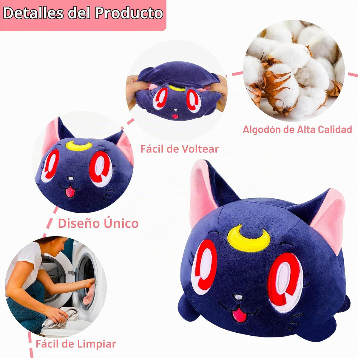 Memall Lindo gato reversible de 8 pulgadas, juguete de peluche de a...