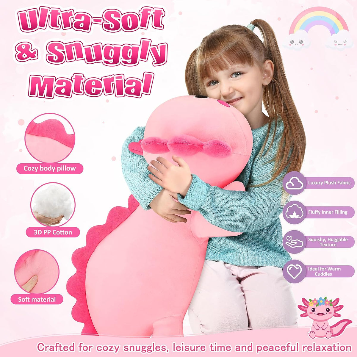 Peluche de ajolote rosa gigante de 30 pulgadas, almohada de peluche...