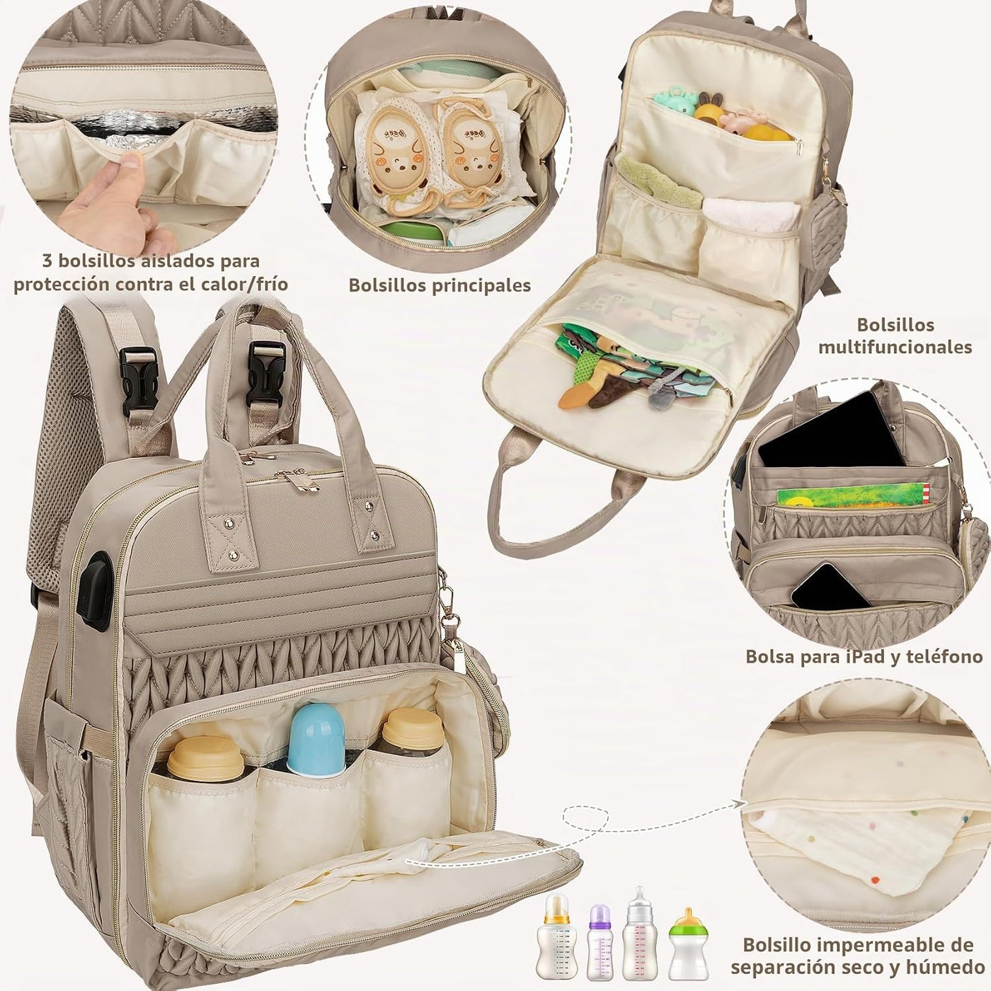 CandyHome Mochila para Pañales, Elegantes Bolsas de Pañales de Viaj...
